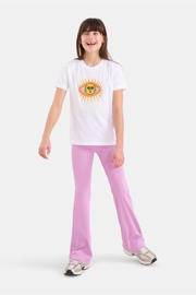 thumbnail: Paarse meisjes Shoeby high waist flared broek licht van polyester met regular waist, elastische tailleband en effen