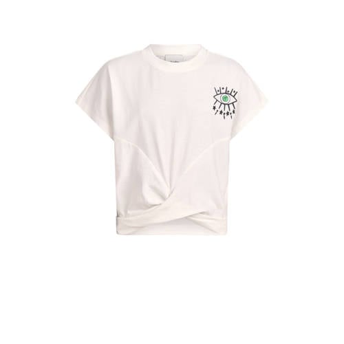 Shoeby T-shirt met printopdruk gebroken wit Meisjes Katoen Ronde hals Printopdruk