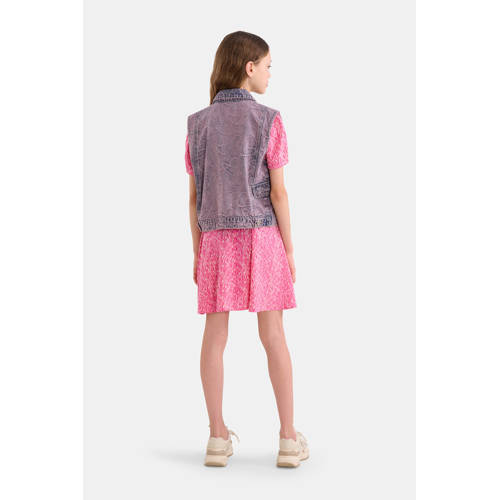 Shoeby gilet met all over print paars Meisjes Denim Klassieke kraag All over print 170 176