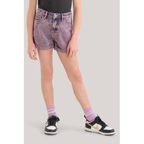 Shoeby high waist regular fit denim short met all over print paars Korte broek 146 152