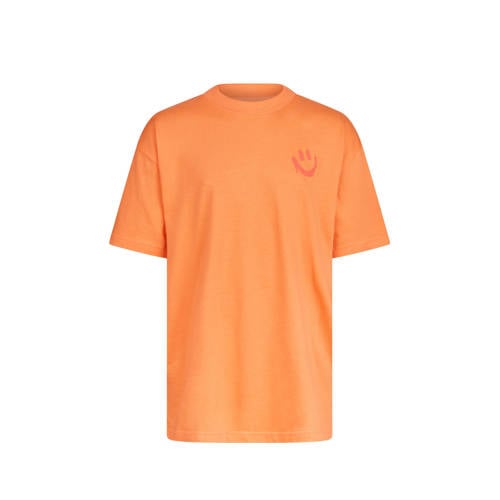 Shoeby T-shirt met backprint oranje Jongens Katoen Ronde hals Backprint