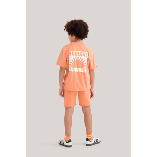 Shoeby regular fit sweatshort met printopdruk oranje Korte broek Jongens Katoen 122 128