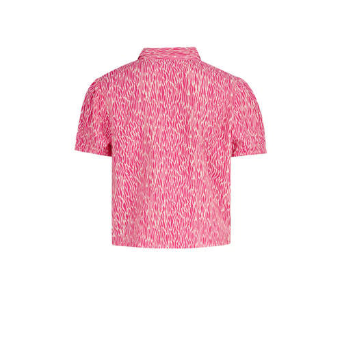 Shoeby blouse met all over print roze wit Meisjes Viscose Klassieke kraag 146 152
