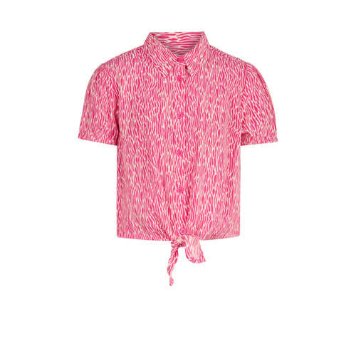 Shoeby blouse met all over print roze/wit Meisjes Viscose Klassieke kraag