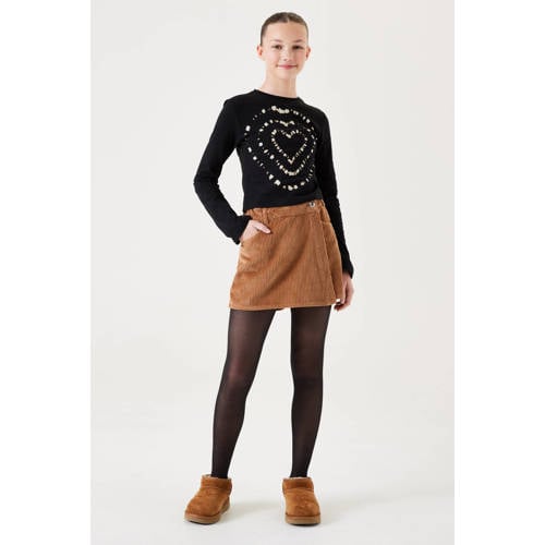 Garcia longsleeve met printopdruk zwart ecru Meisjes Stretchkatoen Ronde hals 128 134