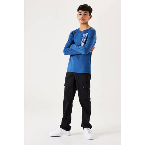 Garcia longsleeve met printopdruk kobalt blauw Jongens Katoen Ronde hals 176