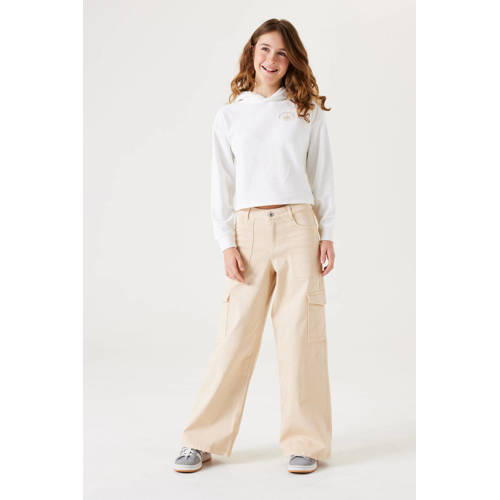 Garcia low waist wide leg cargobroek beige Meisjes Stretchkatoen Effen 134