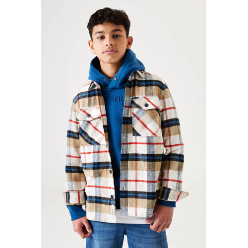 Garcia geruit overhemd beige blauw rood Jongens Katoen Klassieke kraag 176