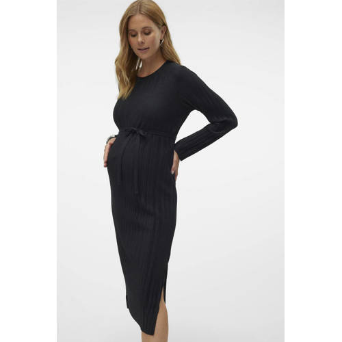 Mamalicious zwangerschapsjurk MLNOELA zwart Dames Polyester V-hals Effen XXL