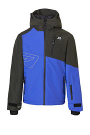 thumbnail: Blauw, kobaltblauw en zwarte jongens Rehall ski-jack Cravin Jr van polyester met meerkleurige print, capuchon en winddichte rits