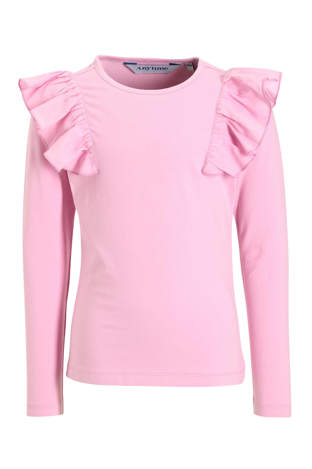 Roze meisjes anytime longsleeve van katoen met effen, lange mouwen en ronde hals