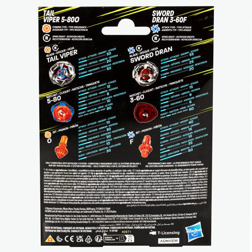 Beyblade X Tail Viper 5-80O en Sword Dran 3-60F Top Dual Pack Tol