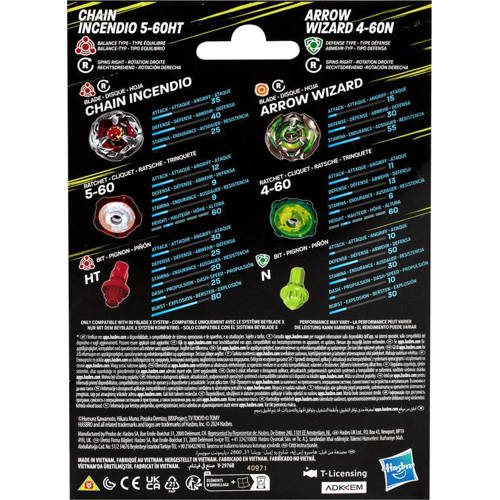 Beyblade X Chain Incendio 5-60HT en Arrow Wizard 4-60N Top Dual Pack Tol