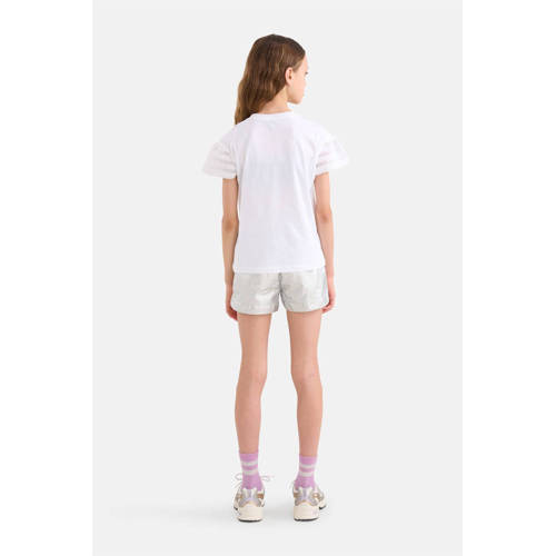 Shoeby T-shirt met printopdruk en open detail wit Meisjes Katoen Ronde hals 122 128