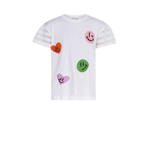 Shoeby T-shirt met printopdruk en open detail wit Meisjes Katoen Ronde hals