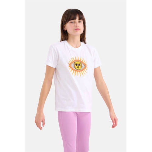 Shoeby T-shirt met printopdruk en borduursels wit Meisjes Katoen Ronde hals 158 164