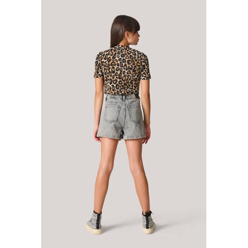 Shoeby T-shirt met panterprint bruin zwart Meisjes Polyester Ronde hals 146 152
