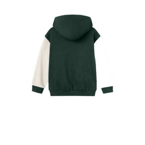 name it KIDS sweatvest NKMLEBASTIAN met tekst donkergroen ecru Tekst 134 140