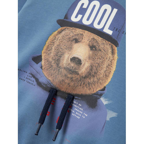 name it MINI hoodie NMMLABEAR met printopdruk middenblauw Sweater Printopdruk 98