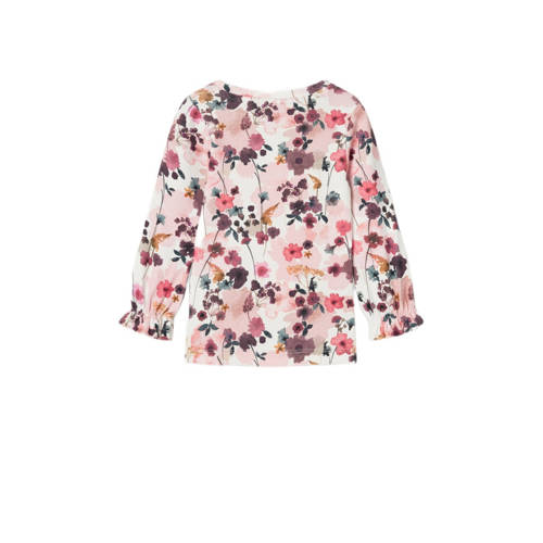name it MINI gebloemde longsleeve NMFLALOU roze paars wit Meisjes Stretchkatoen Ronde hals 92