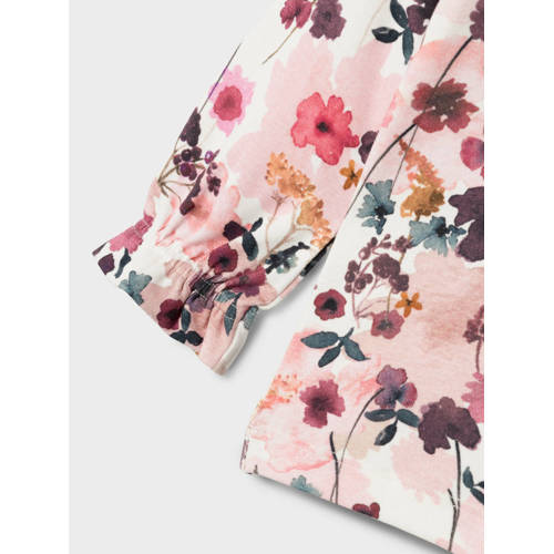 Name it MINI gebloemde longsleeve NMFLALOU roze paars wit Meisjes Stretchkatoen Ronde hals 122 128