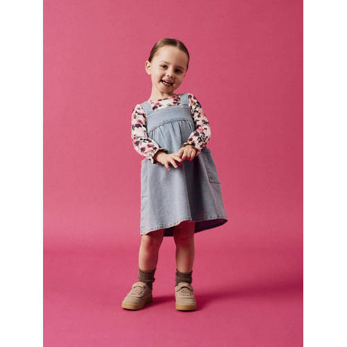 name it MINI gebloemde longsleeve NMFLALOU roze paars wit Meisjes Stretchkatoen Ronde hals 92