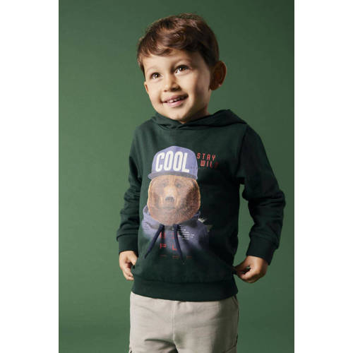name it MINI hoodie NMMLABEAR met printopdruk donkergroen Sweater Printopdruk 104