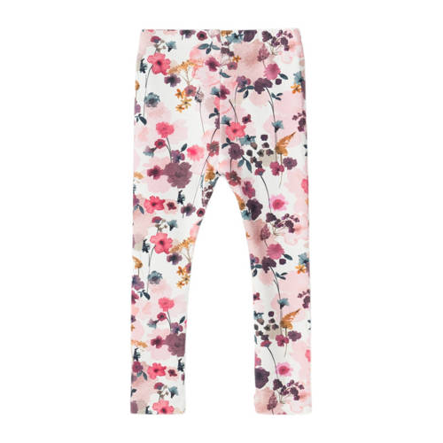 Name it MINI gebloemde legging NMFLALOU roze paars wit Meisjes Stretchkatoen 104