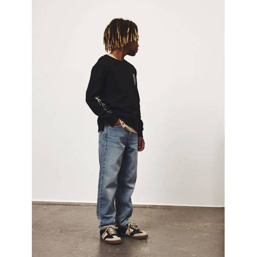 name it KIDS sweater NKMLASSIE met printopdruk zwart wit Printopdruk 116