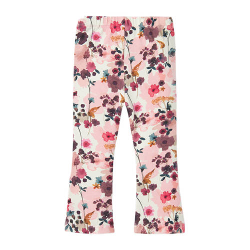 Name it MINI gebloemde flared broek NMFLALOU roze paars wit Meisjes Stretchkatoen 110