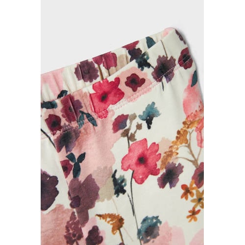 name it MINI gebloemde flared broek NMFLALOU roze paars wit Meisjes Stretchkatoen 98