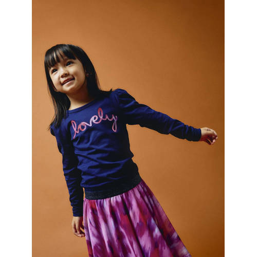 name it MINI longsleeve NMFLONNIA met tekst donkerblauw Meisjes Katoen Ronde hals 86