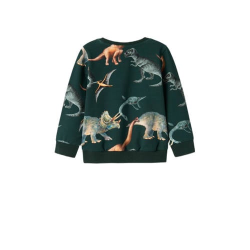 Name it MINI sweater NMMKASMIR met all over print donkergroen lichtbruin 122 128