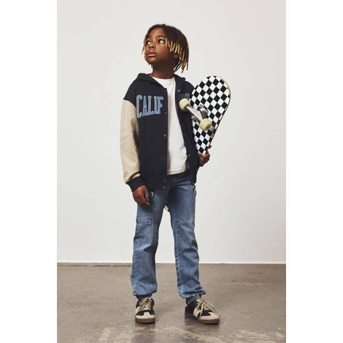 name it KIDS sweatvest NKMLEBASTIAN met tekst donkerblauw ecru Tekst 134 140
