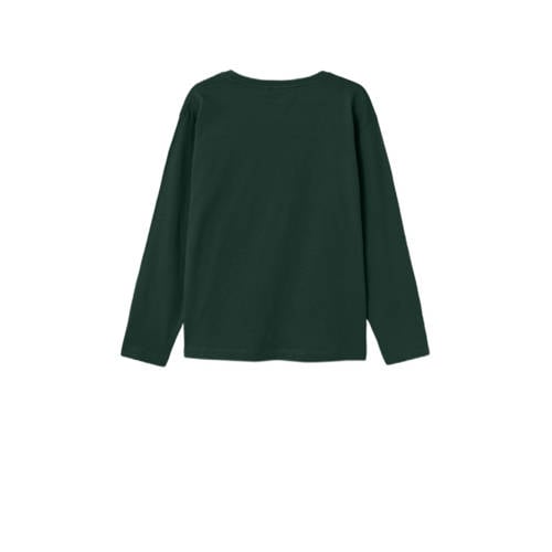 name it KIDS longsleeve NKMVAGNO met printopdruk donkergroen Jongens Katoen Ronde hals 134 140