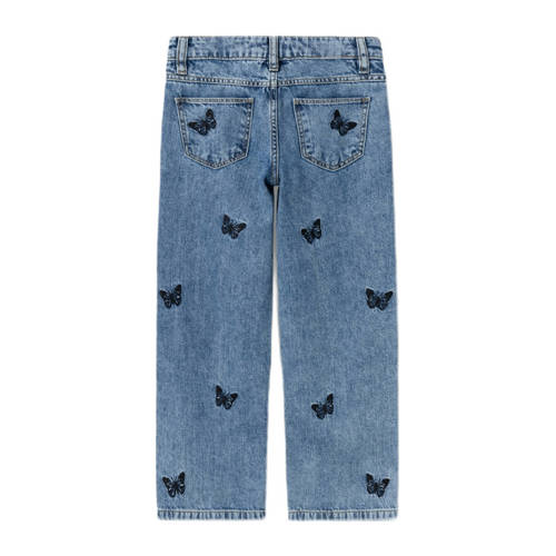 name it KIDS wide leg jeans NKFBELLA met all over print medium blue denim Blauw 122