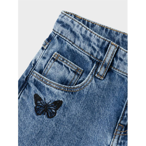 name it KIDS wide leg jeans NKFBELLA met all over print medium blue denim Blauw 122