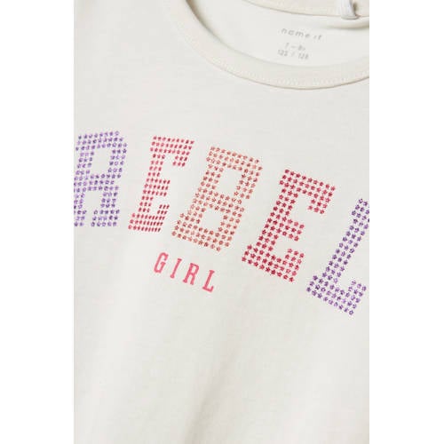 name it KIDS T-shirt NKFKIAMI met printopdruk ecru Meisjes Katoen Ronde hals 122 128