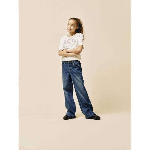 name it KIDS T-shirt NKFKIAMI met printopdruk ecru Meisjes Katoen Ronde hals 122 128
