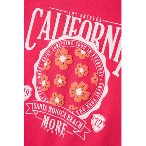 name it KIDS T-shirt NKFKIAMI met printopdruk fuchsia Roze Meisjes Katoen Ronde hals 122 128