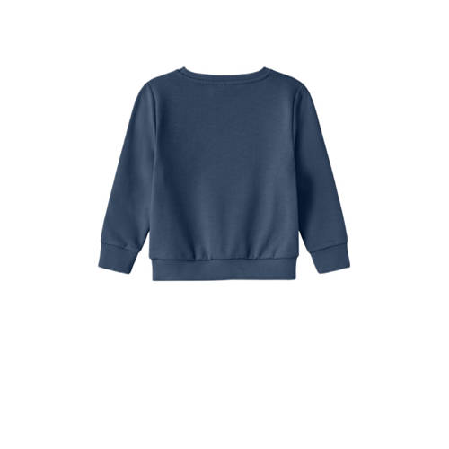 name it MINI sweater NMFKATLA met printopdruk en borduursels donkerblauw 116