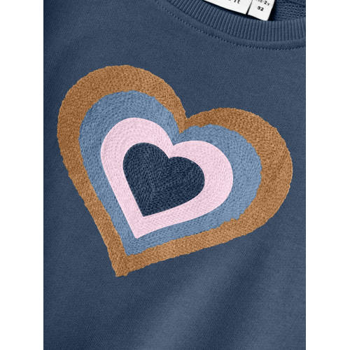 name it MINI sweater NMFKATLA met printopdruk en borduursels donkerblauw 116