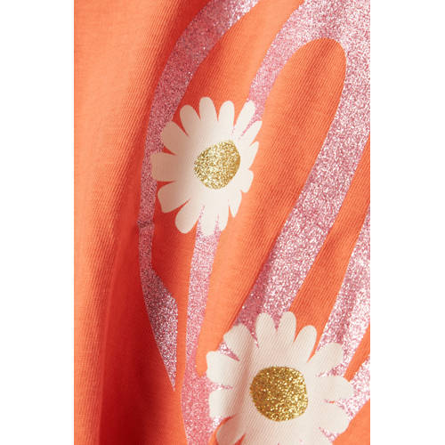 name it MINI T-shirt NMFKIKATIE met printopdruk koraaloranje Meisjes Katoen Ronde hals 98
