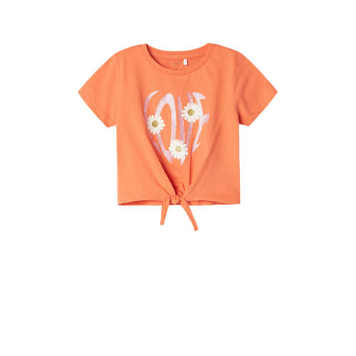 NAME IT MINI T-shirt NMFKIKATIE met printopdruk koraaloranje Meisjes Katoen Ronde hals - 104