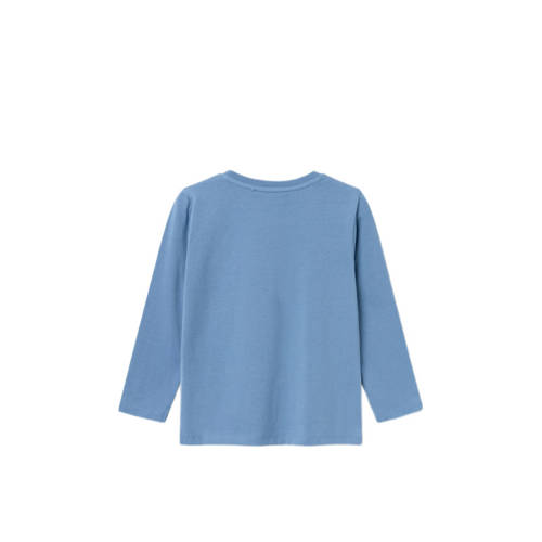 Name it MINI longsleeve NMMKELLO met printopdruk middenblauw Jongens Stretchkatoen Ronde hals 104