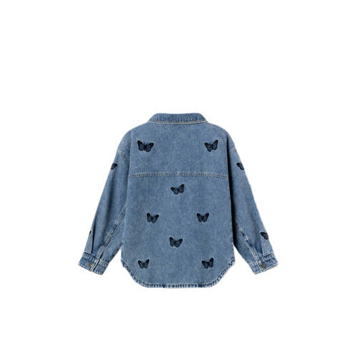 name it KIDS spijkerjas NKFELLY met all over print medium blue denim Blauw Meisjes Stretchdenim Klassieke kraag 134