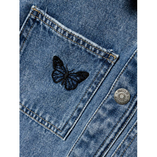 name it KIDS spijkerjas NKFELLY met all over print medium blue denim Blauw Meisjes Stretchdenim Klassieke kraag 134