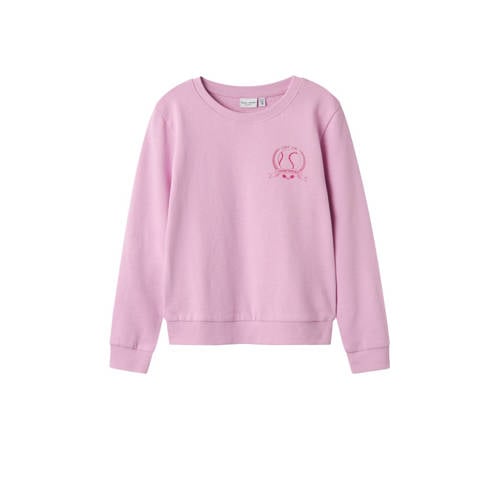 NAME IT KIDS sweater NKFVASACHA met backprint roze Backprint