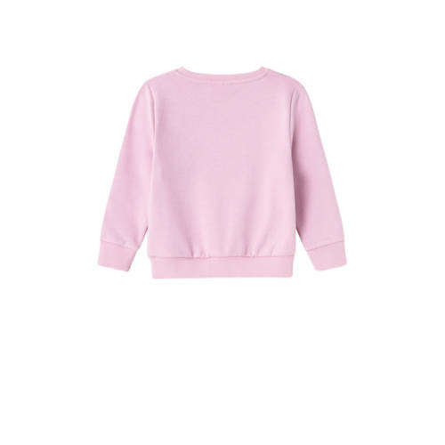 name it MINI sweater NMFKATLA met printopdruk en borduursels roze Printopdruk 110