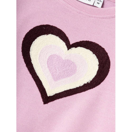 name it MINI sweater NMFKATLA met printopdruk en borduursels roze Printopdruk 110
